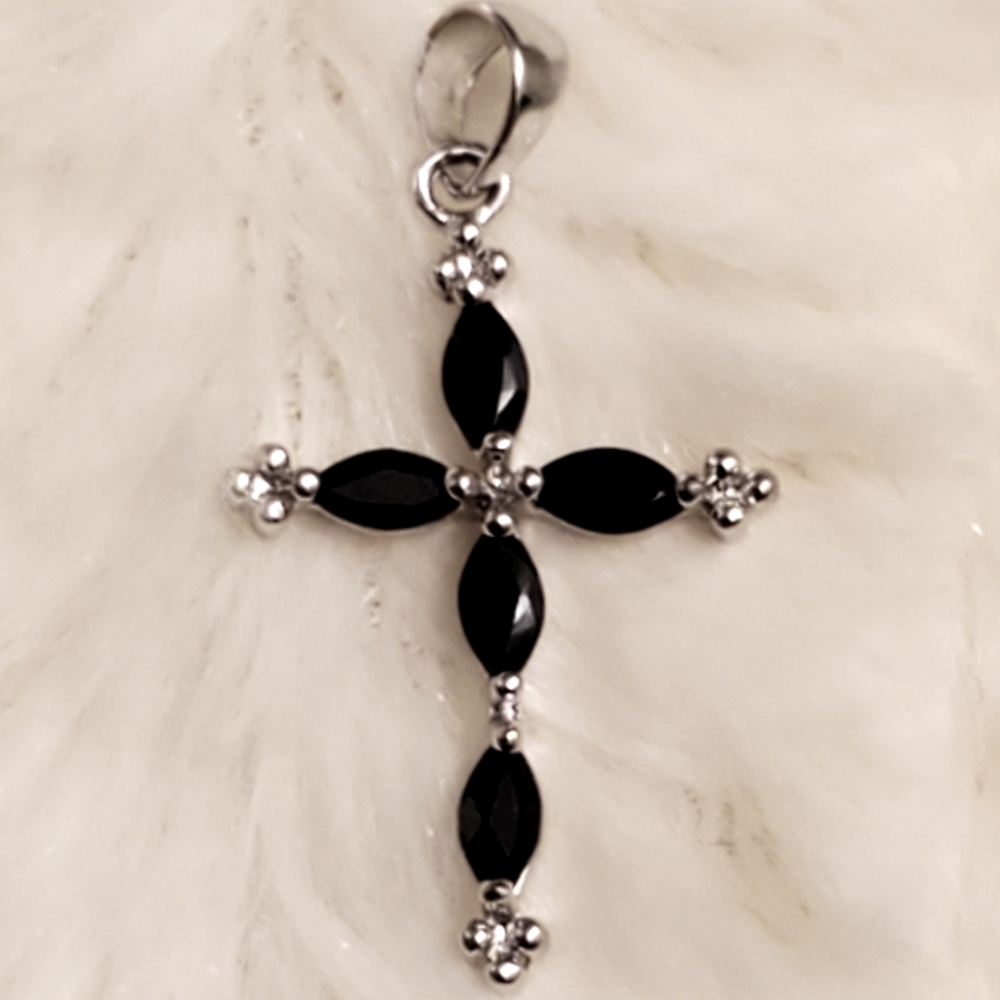 Silver Colored Cross Pendant with Real Diamond Center